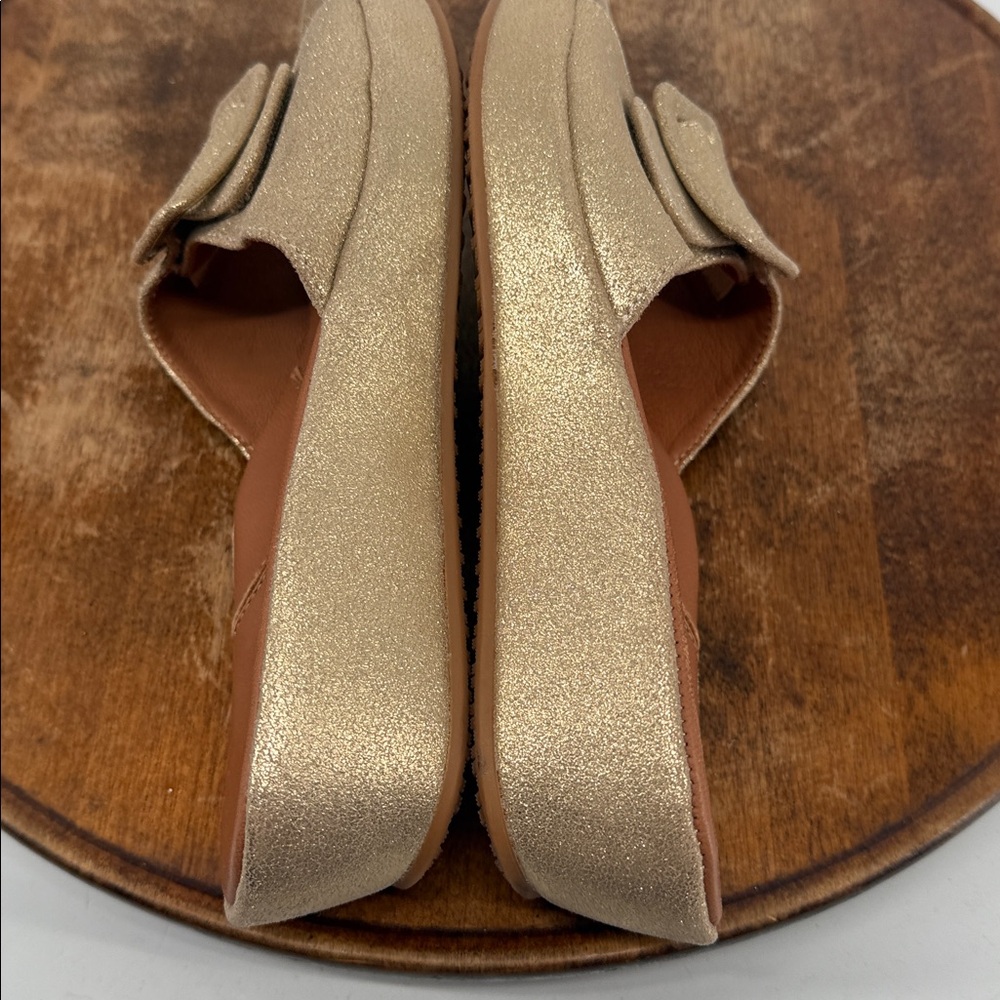LDP Sandals Wm 9M L'Amour Des Pieds Gold Sparkle Leather Buckle Slides - Picture 8 of 11